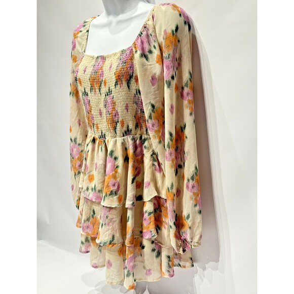 New With Tags ENTRO Smocked Tiered Mini Dress Purple Floral Boho Spring Women M - Picture 3 of 13